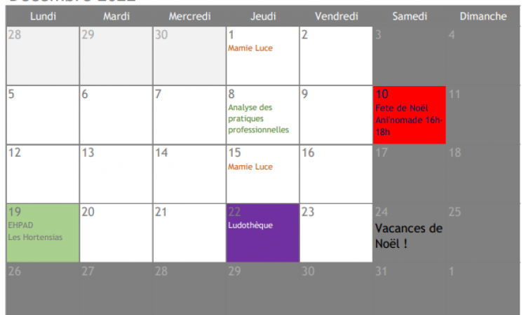 Agenda des p'tits loups à la micro-crèche de Dijon