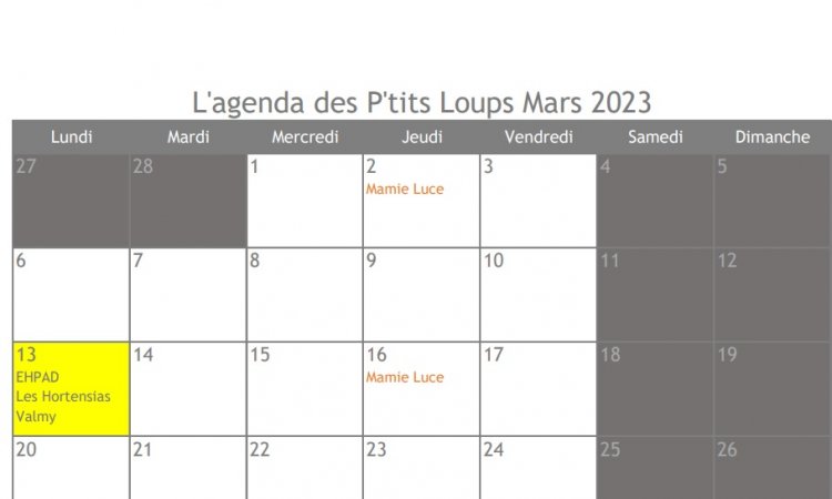 Agenda des p'tits loups à la micro-crèche de Dijon